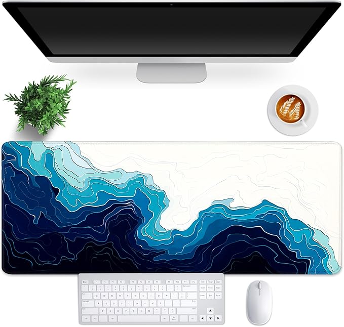 MEWOOCUE® Gaming Mouse Pad for Desk,Large Mousepad Laptop, Sea Beach Ocean Waves Mouse Mat,Long XXL Waterproof Keyboard Pads,Big Non-Slip Mousepads for Game Office Home（31.5 x 11.9 in）