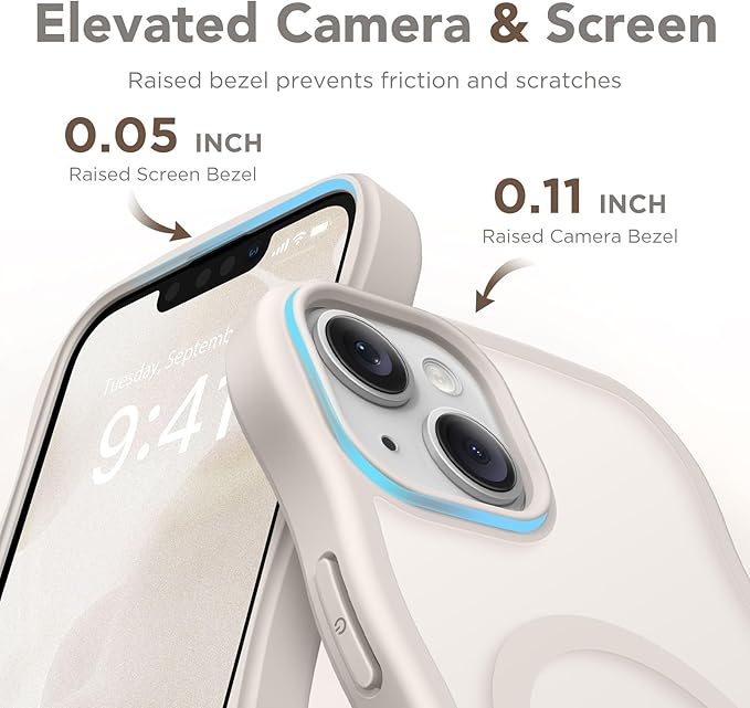CAPRARO Cute for iPhone 13 Case & iPhone 14 Case, Compatible with MagSafe, [Curly Wave Edge] [Camera Protection] [14 FT Drop Protection] Magnetic for iPhone 13/14 6.1 Inch, Stone