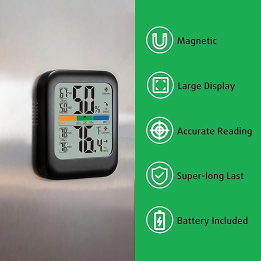 G.CATACC Digital Hygrometer Indoor Thermometer Humidity Meter Gauge, Room Thermometer Temperature and Humidity Monitor for House, Baby Nursery, Greenhouse, Reptile - Battery Included