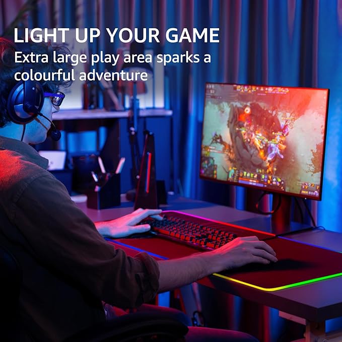 KTRIO RGB Large Gaming Mouse Pad Desk Mat, Superior Micro-Weave Cloth for Precise Mouse Control, Non-Slip Rubber Base, Stitched Edges, Water-Resistant, for Gamer, Office & Home, 31.5 x 15.7 in