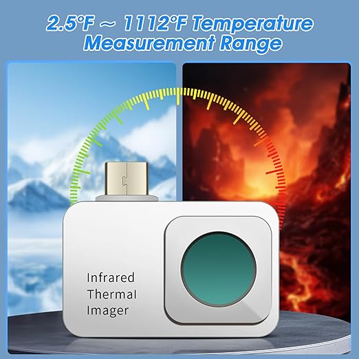 Infrared Thermal Imager for Android, 256x192 IR Resolution Thermal Camera 5℉~1112℉ with High/Low Temp Alarm, Video Recording, Portable Heat Detection Camera for Home Inspection, HVAC, Electrical