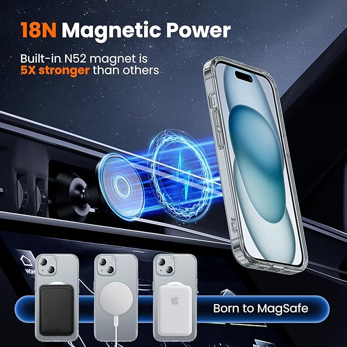 toushion 3 in 1 for iPhone 15 Plus Case Clear with MagSafe, Not Yellowing, Screen Protector*1 Camera Lens Protector*1, Military-Grade Protection for iPhone 15 Plus Phone Case 6.7 inch Clear