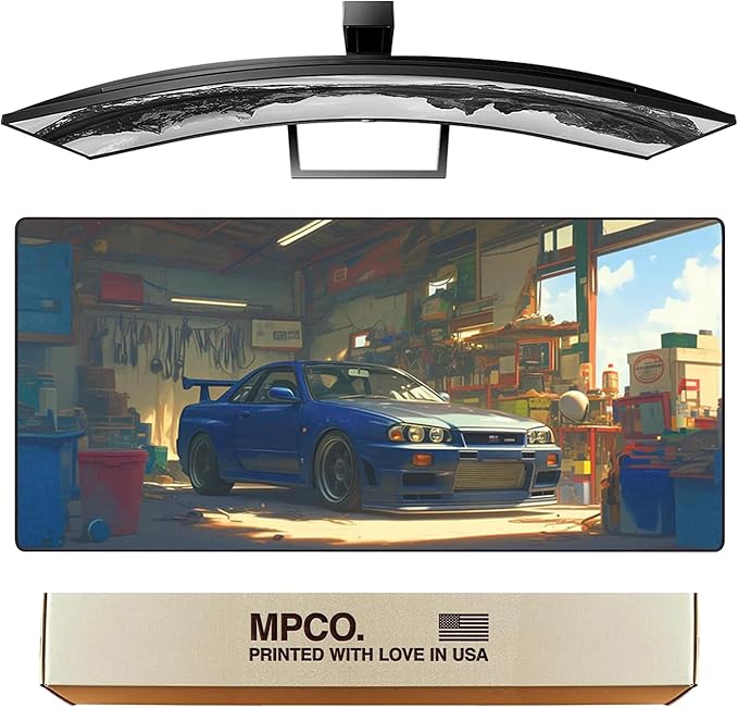 MPCO. Original Large Gaming Desk Mat – 36" x 17" Duraglyde Manga Motors Geralds-GTR Full Desk Mouse Pad for Smooth Precision – Non-Slip, Washable Extra-Large PC Mouse Pad for Gaming Sessions