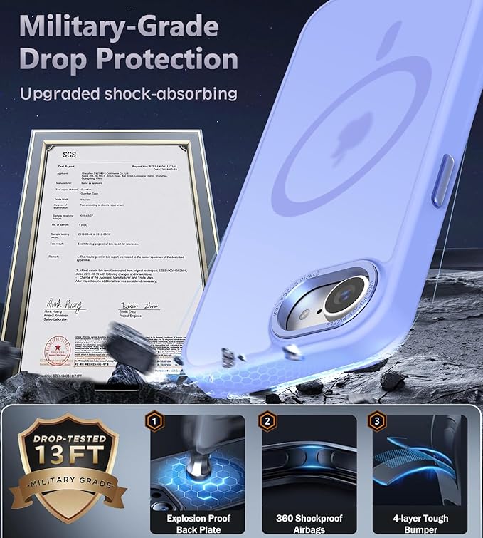 Newfuture Designed for iPhone 17e Case & iPhone 16e Case with Magnetic [13 FT Military Drop Protection] [Compatible with Magsafe] Translucent Shockproof with Anti-Fingerprint Phone Case, Light Purple