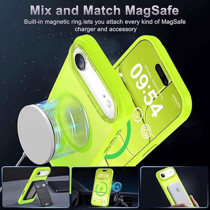 Newfuture Magnetic for iPhone Air Case [Compatible with Magsafe] [Military Grade Drop Protection] Translucent Matte Anti-Scratch Shockproof Protective Phone Cover 6.5 Inch, Fluorescent Green