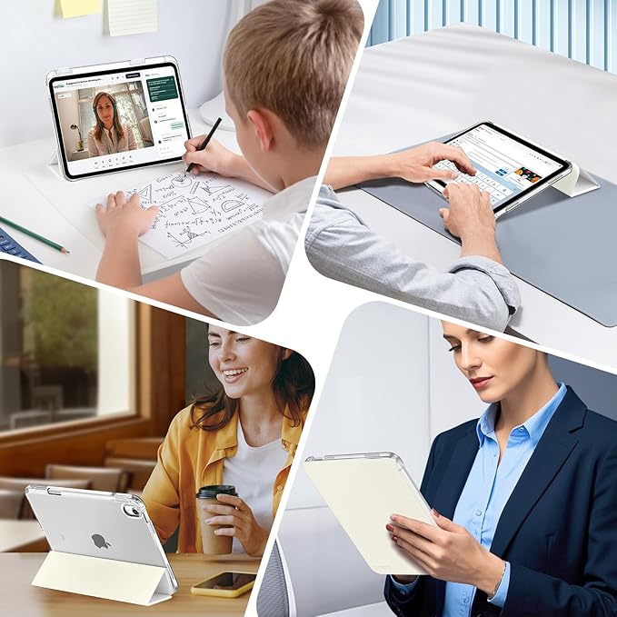 MoKo for iPad Air 11 inch Case (M4/M3/M2) 2026/2025/2024, iPad Air 5th/4th Gen 10.9 inch Case 2022/2020 with Pencil Holder, Slim Light Trifold Cover with Hard PC Translucent Back Shell, White