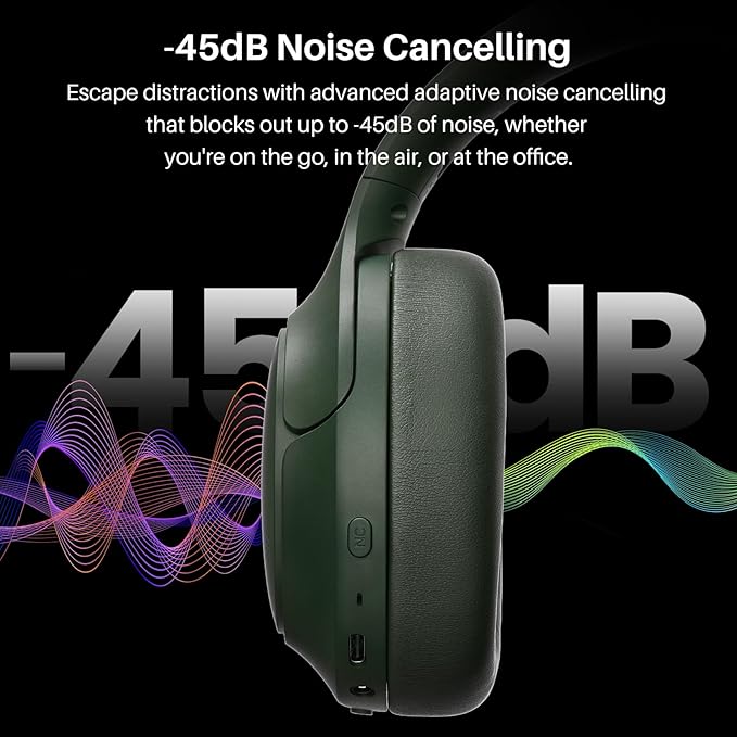 TOZO HT3 Hybrid Noise Cancelling Headphones, 90H Battery Life Wireless Over Ear Bluetooth 6.0 Foldable Headset, AI Voice Assistant with 5 Mics, Connect 2 Devices and Hi-Res Sound, 32 EQ Audio Presets