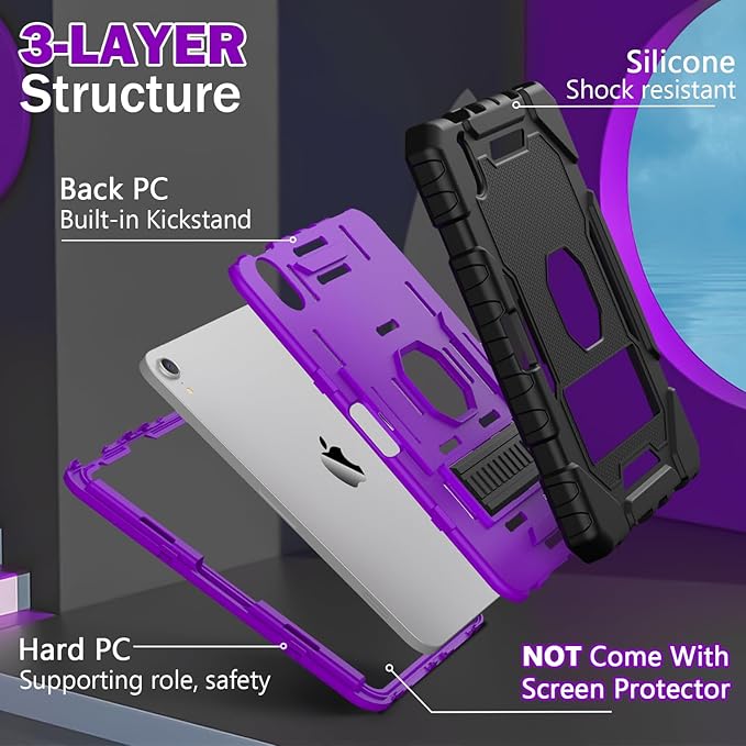 Grifobes Case for iPad mini 7 (A17 Pro) 2024 / Mini 6 2021 8.3 inch, Heavy Duty Shockproof Rugged Cover with Pencil Holder Stand, for I Pad Mini 7th/6th Gen 8.3" Case (Black+Purple)