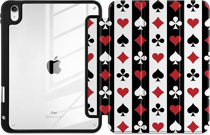 Case for iPad Air 11 inch M4 2026 M3 2025 M2 2024,iPad Air 5th (2022) / 4th (2020) 10.9 Inch Clear Back Shell Lightweight TPU Trifold Stand Auto Wake Sleep Cute Cover, Suit of Playing Card