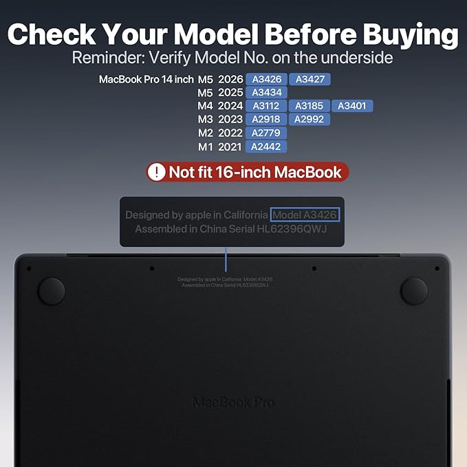 Soonjet TravelArmor for MacBook Pro 14 inch Case | M5 M4 M3 M2 M1 Pro/Max 2026 2025-2021 | Anti-Crack Tech | Ribbed Structure | Hard Shell Laptop Cover | Space Black Clear