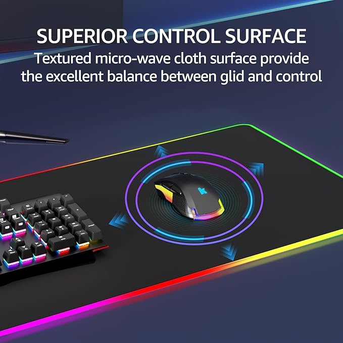 KTRIO RGB Large Gaming Mouse Pad Desk Mat, Superior Micro-Weave Cloth for Precise Mouse Control, Non-Slip Rubber Base, Stitched Edges, Water-Resistant, for Gamer, Office & Home, 31.5 x 11.8 in