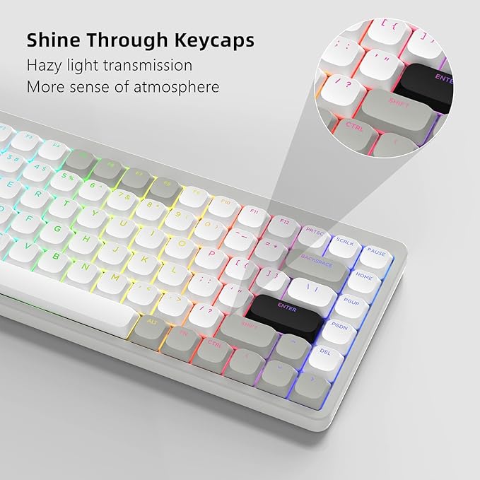 Womier Low Profile Keycaps - Shine Through Keycaps 60 65 75 100 Percent, Keyboard Key caps PBT Full Size for Cherry Gateron MX Switches Mechanical Keyboard, Grey/White