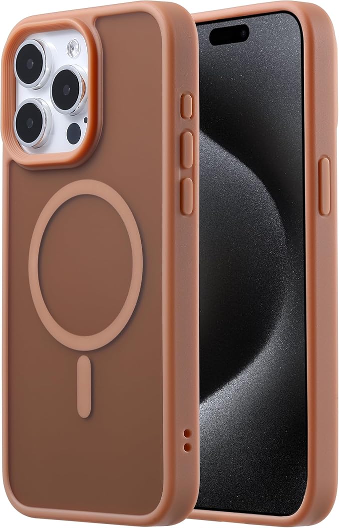 Tigowos Compatible with iPhone 15 Pro Max case Fits MagSafe 10FT Drop Resistant Matte Skin Feeling Shockproof Back Cover Fits iPhone 15 Pro Max Phone Cases, Brown