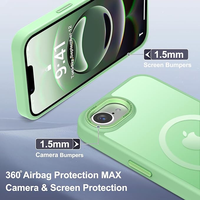 Newfuture Designed for iPhone 17e Case & iPhone 16e Case with Magnetic [13 FT Military Drop Protection] [Compatible with Magsafe] Translucent Shockproof with Anti-Fingerprint Phone Case, Matcha Green