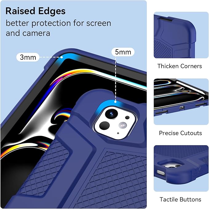 Case for iPad Pro 13 Inch Case (M5 2025/ M4 2024) with Pencil Holder, Built-in Stand, Military Grade Shockproof Protective Cover for iPad Pro 13" 8th/ 7th (Navy Blue)