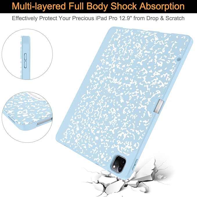Soke Case for iPad Air 13 Inch (M4/M3/M2,2026-2024), iPad Pro 12.9" 6th/5th Generation with Pencil Holder(2021 2022 Release)-[Apple Pencil Charging + Auto Wake/Sleep] Soft Back Cover, Book Ice Blue