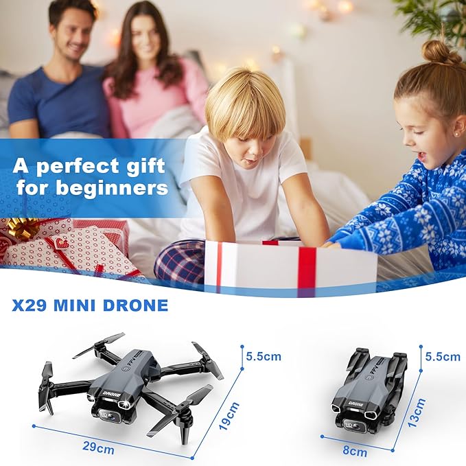 1080P Mini Drone with Camera, Drone for Beginners with Light, WiFi Transmission, One Key Start, Gestures Selfie, Waypoint Fly, 3D Flip, Headless Mode and App Control,