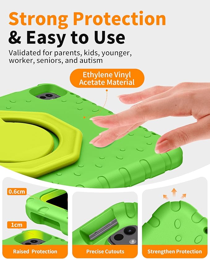 for iPad Air 13 Inch Case (M4 2026 / M3 2025 / M2 2024), Heavy Duty EVA Protective Cover with Magnetic Charging Pencil Holder, 360° Rotating Stand, for Kids, Work & Travel, Green