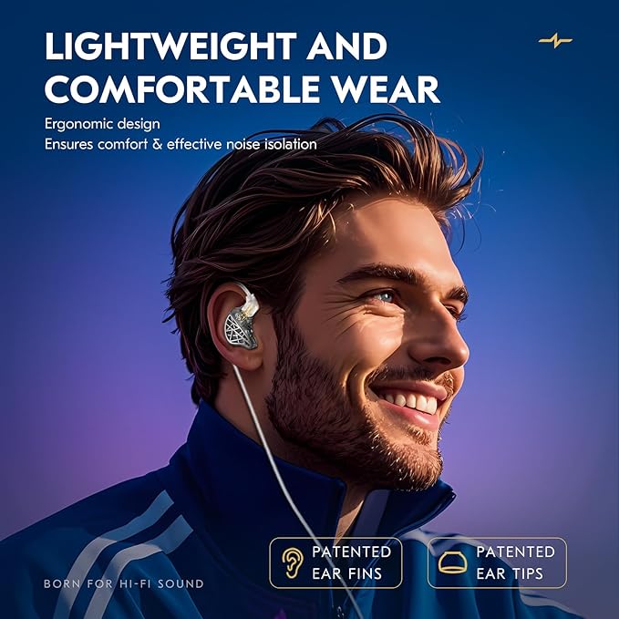 Wired Gaming Earbuds, CCZ NC02 in Ear Monitors, HiFi in Ear Headphones with 1DD 10mm Dynamic Driver, High-Resolution Composite Magnetic Wired Earphone, in Ears for Singers Musicians (Black, with Mic)