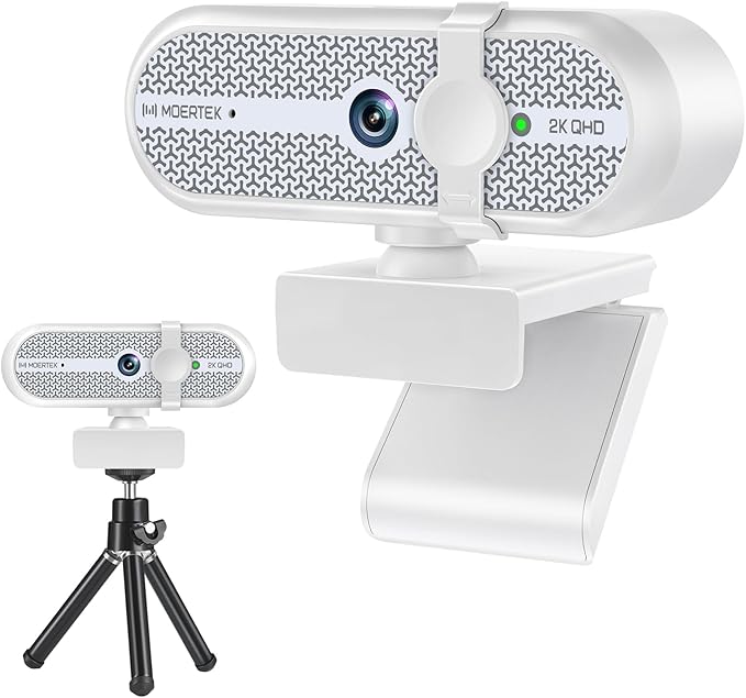 2K Webcam for PC, Webcam with Microphone and Tripod, Auto Light Correction, USB Camera Plug and Play, 90° Wide FOV, Privacy Cover, Works with Skype, Zoom, Meet, Teams, PC, Laptop, Mac, Tablet