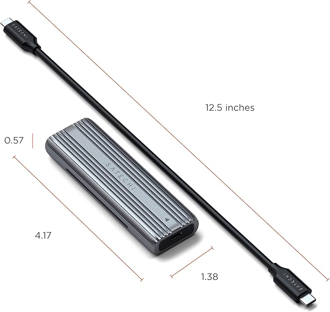 Satechi USB-C Aluminum Tool-Free Enclosure for M.2 PCIE NVME and SATA SSD, Support USB 3.2 Gen 2, 10 Gbps, M.2 NVMe/SATA PCIe B+M Key, up to 4TB, UASP Trim for SSD Size 2242/2260/2280