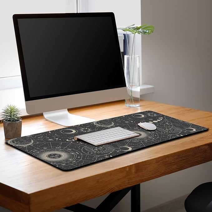 Big Mouse Pad Black Gaming Mousepad Computer Desk Accessories for Men Keyboard Mats Computer Pad Non-Slip Rubber Base 35.4 X 15.7 for Game Office, Vintage Engraved Witch Style