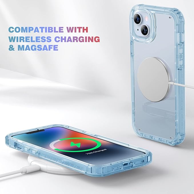 Diaclara Designed for iPhone 14 Case, Full Body Rugged Case with Built-in Touch Sensitive Anti-Scratch Screen Protector, with Camera Lens Protector for iPhone 14 6.1" (Clear Blue)