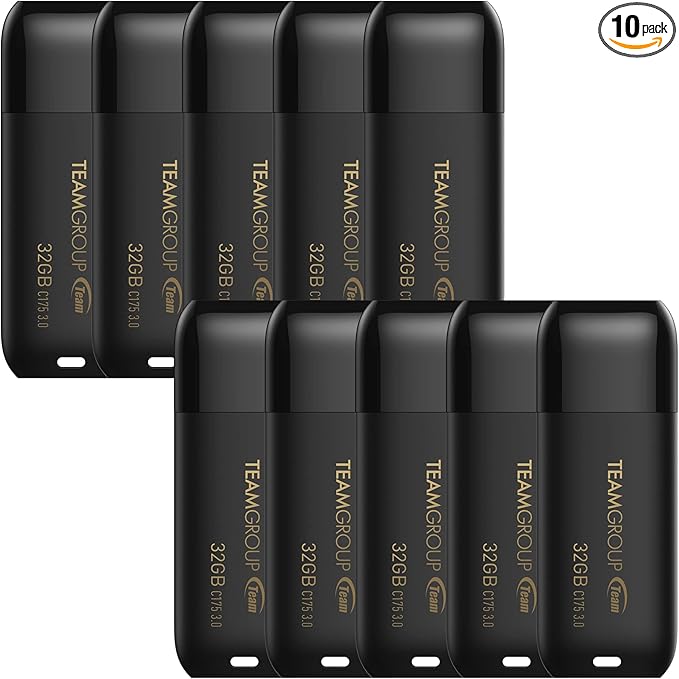 TEAMGROUP C175 32GB 10 Pack USB 3.2 Gen 1 (USB 3.1/3.0) Flash Thumb Drive, External Data Storage Memory Stick Compatible with Computer/Laptop Matte Black TC175332GB23