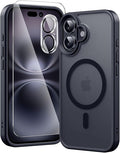toushion 3 in 1 for iPhone 16 Plus Case Clear Matte Black | with MagSafe,Screen Protector *1 & Camera Lens Protector*1, Skin Feeling Back Cover Military-Grade Protection