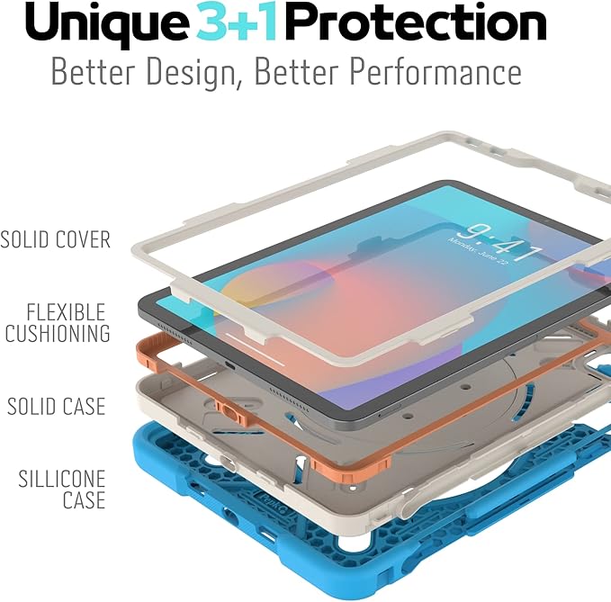Triple Shockproof Case for iPad Air 5th/4th Generation 10.9 inch 2022/2020 and iPad Pro 11 Case 2022 2021 2020 2018 Gen, Kids Boy Girl Cover with Kickstand & Shoulder Strap (Blue)