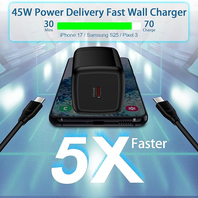 for Samsung S26 Charger Block 45W Fast Phone Charging Block, USB C Fast Wall Charger Android Charger for Samsung Galaxy S26 Ultra S26+ S26 A37 A57 S25 Ultra S25 FE Edge A17 A16 A36 A26 A56 A15 S24 S23