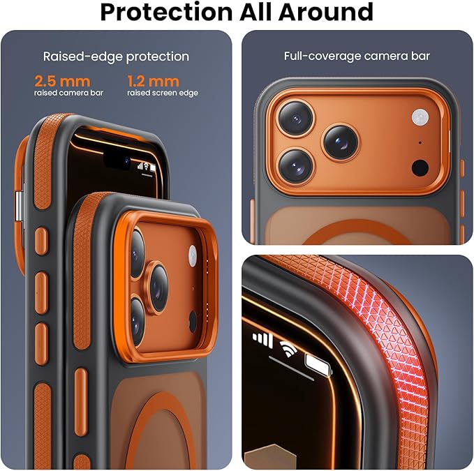 2 in 1 for iPhone 17 Pro Max Case,[1 Screen Protector],7X Military-Grade Drop Protection,Fits MagSafe,Tough, Rugged & Durable for Heavy Duty iPhone 17 Pro Max Case,Orange