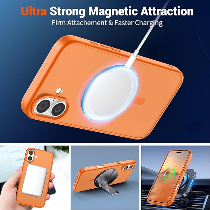 SUPFINE Magnetic for iPhone 16 Case (Compatible with MagSafe) (Military Grade Drop Protection) Translucent Matte Shockproof Phone Cover,Starry Orange