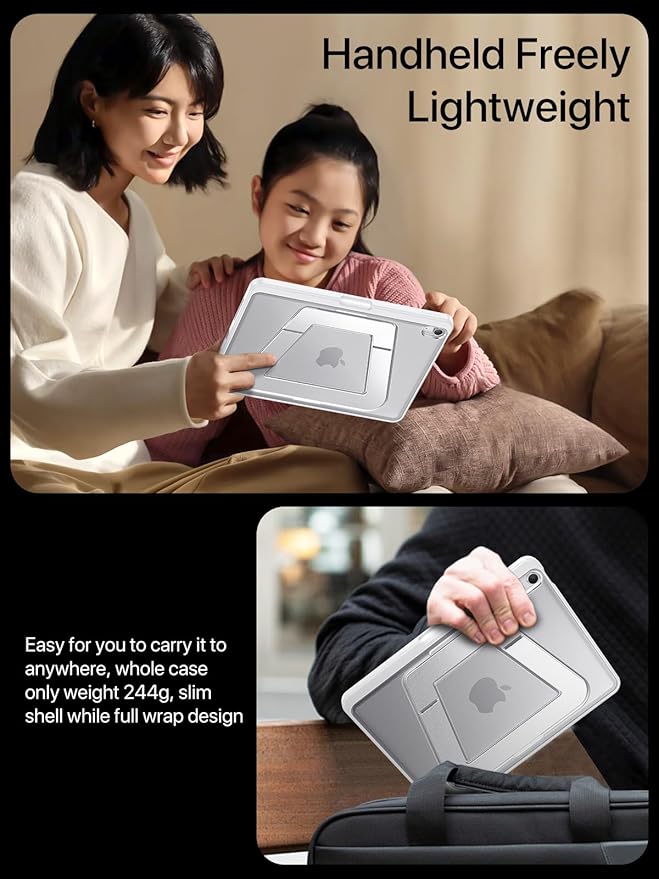Case for iPad A16/10th Generation 2025/2022, Dual Multi-Angle Adjustable Kickstand Full Protective Case with Built-in Pencil Holder for Home Office School (White, iPad A16/10th)