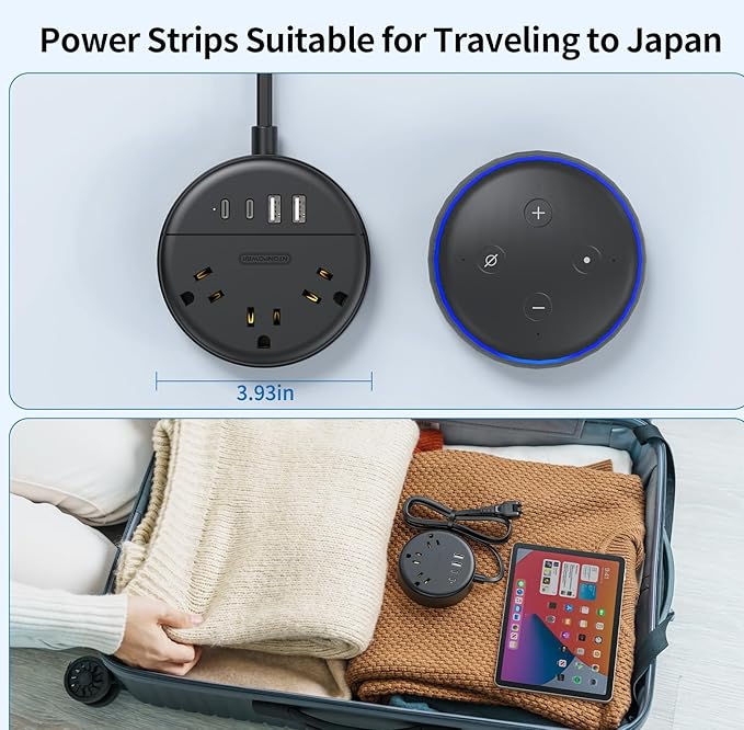 NTONPOWER 2 Prong Power Strip, 1875W 2 Prong to 3 Prong Outlet Adapter, 2 Prong Extension Cord 5 ft, Rotating Plug, Wall Mount, 3 Outlet 2 USB A+2 USB C, Two Power Strip for Travel, Older House, Dorm