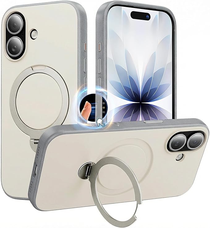 360°Ring Stand for iPhone 17 Case, Compatible with MagSafe, Military-Grade Protective,Anti-Yellowing, Scratch-Resistant Back Cover Phone Case for iPhone 17 6.3", White