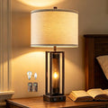 Rustic Table Lamps for Living Room with USB C+A Ports, Farmhouse Vintage Nightstand Lamp with Amber Acrylic Night Light, Retro Desk Lamp for Bedroom Entryway Dorm, 2 Bulbs Included (Brown)