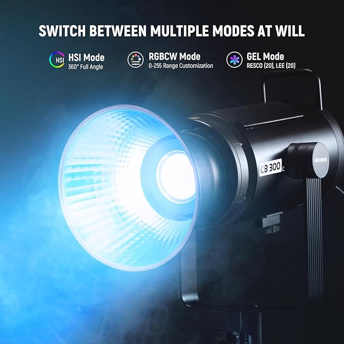 NEEWER CB 300C RGB LED Video Light with Reflector, 300W, APP/2.4G Control, 17 Scenes 29600Lux/1m 2500-7500K CRI97+/TLCI97+ Full Color Bowens COB Continuous Output Lighting Dimmable for Studio Filming
