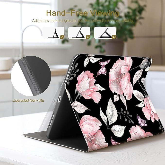 Lokigo Case for iPad 10th Generation 10.9 Inch 2022, Gray iPad (A16) 11th Generation 11 Inch 2025, Heavy Duty Shockproof Hybrid Protective Cover, Pink Flower