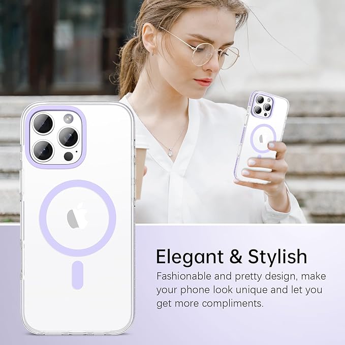 BENTOBEN Magnetic for iPhone 16 Pro Max Case 6.9", Compatible with Magsafe Military Shockproof Protective Bumper Cute Transparent Slim Anti-Yellowing Phone Case for iPhone 16 ProMax Cover,Clear Purple