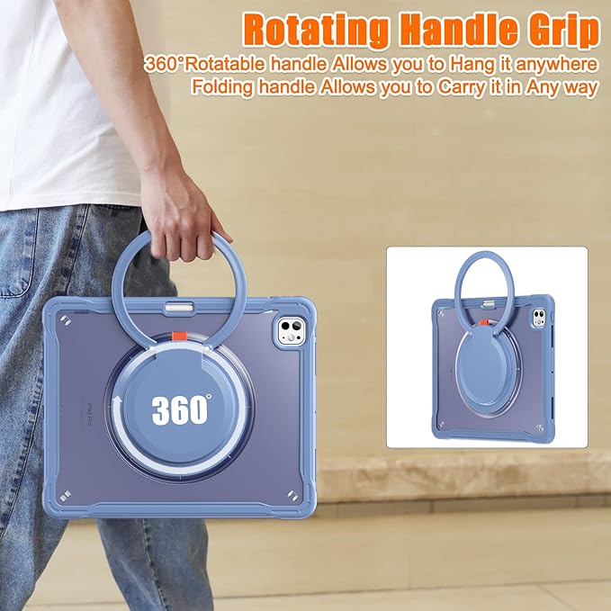 Batianda for iPad Pro 13 inch Case 2025 M5 2024 M4 Chip Dual-Layer Protective Tablet Cover, Durable Shock-Absorbing Corners with 360° Rotating Kickstand Ring Built-in Pen Slot, Lavender Grey