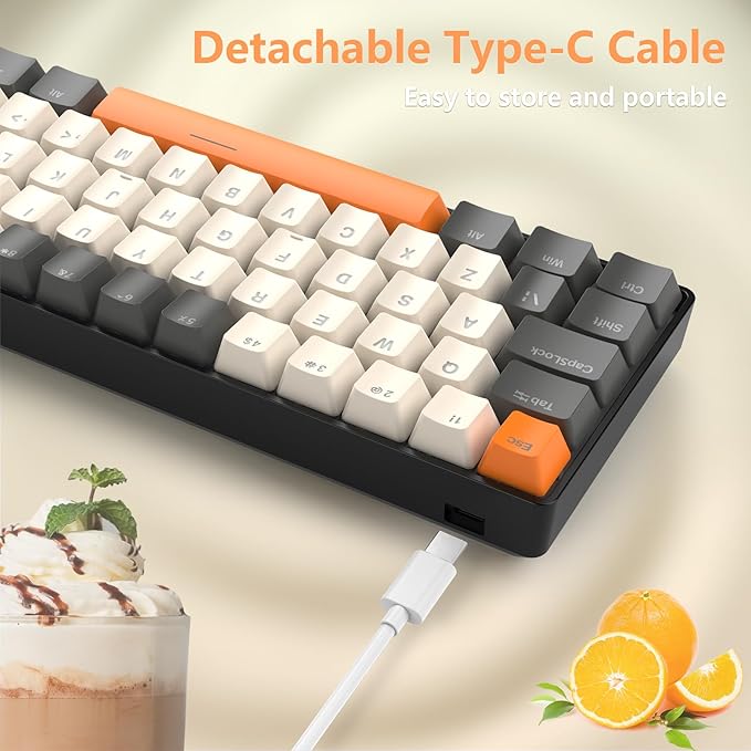 RK-T60 Wired 60% TKL Mechanical Gaming Keyboard Led Rainbow Backlight Ultra-Compact NKRO Linear Red Switch ABS Keycap RGB Honeycomb Mice Coiled Aviator Cable for Windows Laptop PS4/PC/WIN Gamer
