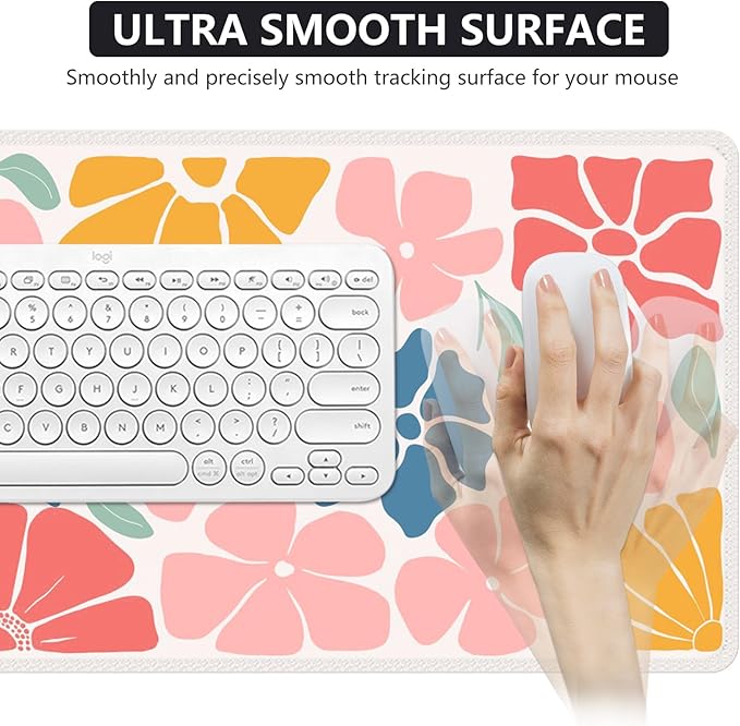 iCasso XXL Large Mouse Mat, Anti-slip Big Mousepad with Stitched Edges, Keyboard Pad Mat for Computer, Work, Gaming (Colorful Flower)