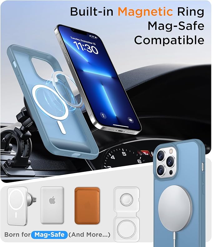 Magnetic Compatible with iPhone 13 Pro Max Case, [Built-in Invisible Kickstand][Compatible with MagSafe][Military Grade Shockproof] Slim Translucent Matte Phone Case for iPhone 13 Pro Max 6.7"