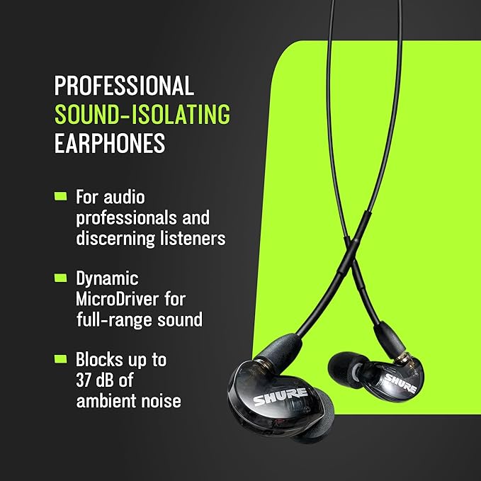 Shure SE215 PRO Wired Earbuds, Professional Sound Isolating Earphones with Clear Sound, Deep Bass, Secure in-Ear Fit, Carrying Case, Clear