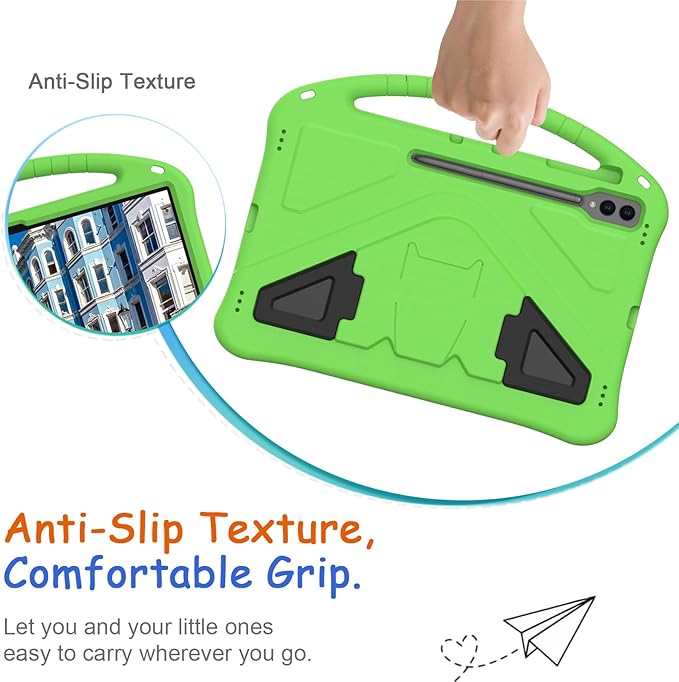 Kids Case for Samsung Galaxy Tab S10 Ultra/S9 S8 Ultra 14.6-inch Tablet, Techcircle Light Weight Shock Proof EVA Foam Handle Rugged Stand Protective Cover, Green
