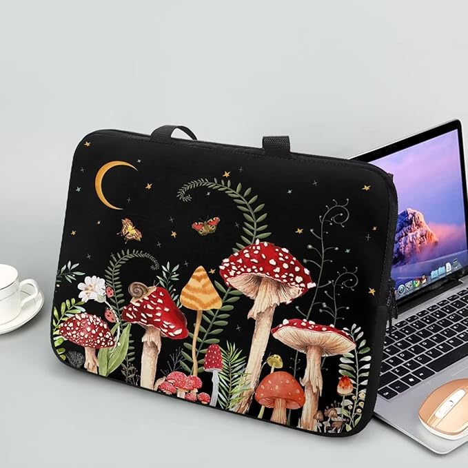 10 Inch Mushroom Laptop Sleeve, Protective Tablet Case with Handle, Shockproof Computer Bag Carrying Case Portable Notebook Cover Messenger Briefcase for Travel/Business/School/Men/Women