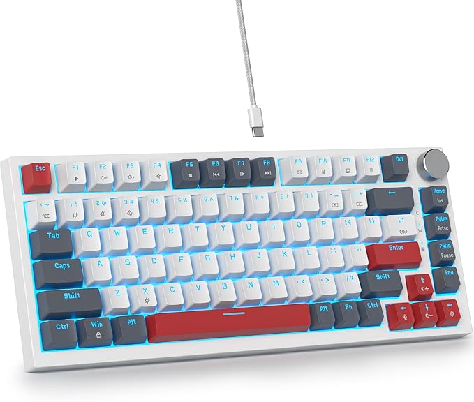 Guffercty kred 75% Percent Mechanical Keyboard with Knob, Gasket Mouted Wired TKL Gaming Keyboard 75 Percent Hot Swappable Programmable for Windows Laptop PC Gamer（82 Grey）