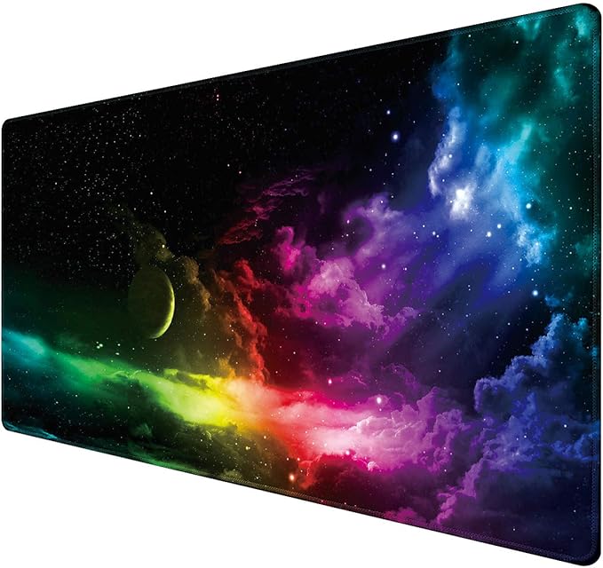 Benvo Extended Mouse Pad Large Gaming Mouse Pad- 35.4x15.7x0.12 inch Computer Keyboard Mouse Mat Non-Slip Mousepad Rubber Base and Stitched Edges for Game Players, Office, Study, Aurora Light Pattern