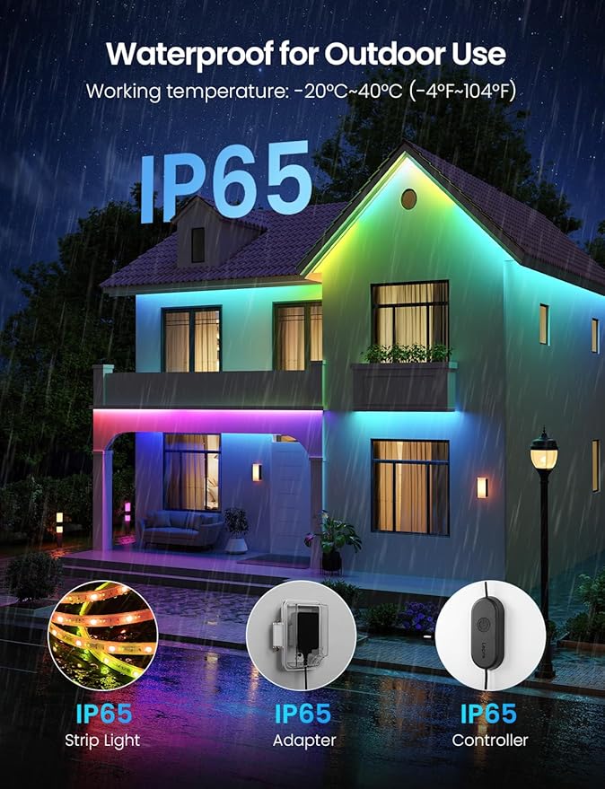 Lepro SW1 AI Smart Outdoor LED Strip Lights - 49.2ft IP65 Waterproof RGBCW Light Strips, 2700K-5700K Tunable Warm White, APP Control(No Remote), 2.4G Wi-Fi Lights for Holiday Decor, House, Porch, Eave